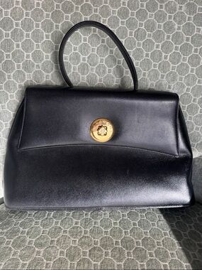 Givenchy Black Leather Top-Handle Satchel with Gold Medallion